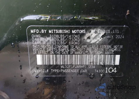 2024 Mitsubishi Mirage G4 Black Edition/Es/Le from USA, damaged, VIN ML32FUFJXRHF11234